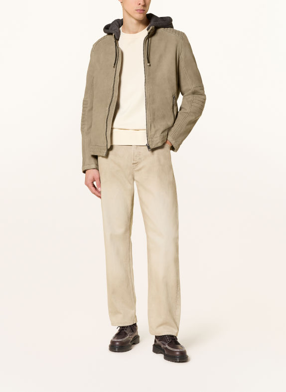 MILESTONE Lederblouson MSFLAVIO mit abnehmbarer Kapuze BEIGE / DUNKELGRAU