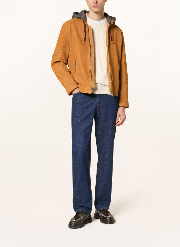 MILESTONE Lederblouson MSFLAVIO mit abnehmbarer Kapuze ORANGE / DUNKELGRAU