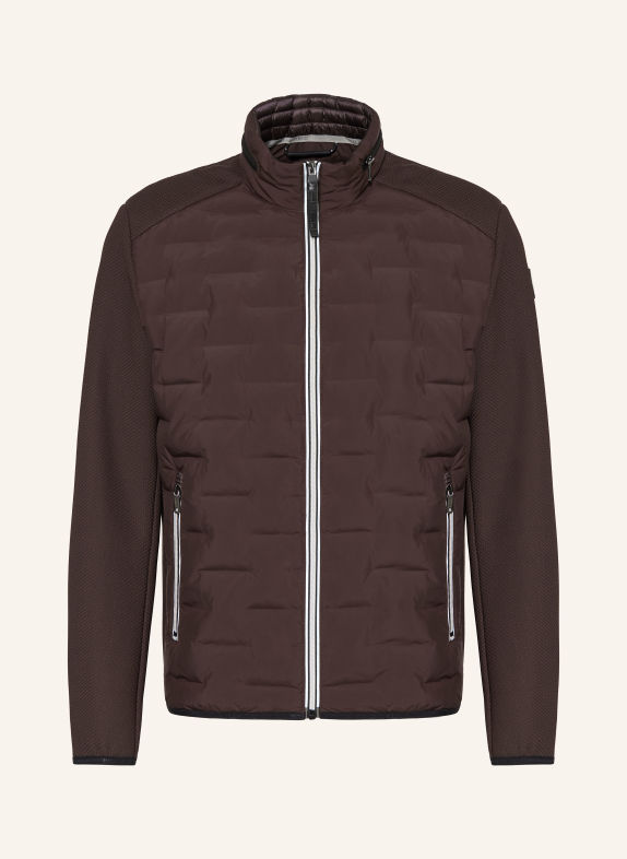 MILESTONE Veste matelassée MSNERANO en cuir avec capuche amovible MARRON FONCÉ / ÉCRU