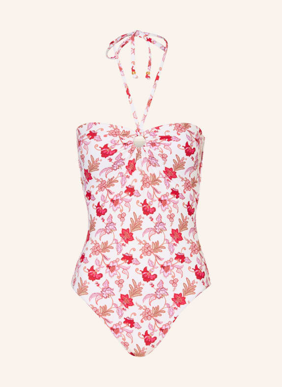SEAFOLLY SUMMER CHINTZ Bandeau one-piece swimsuit ECRU / LIGHT PURPLE / PINK