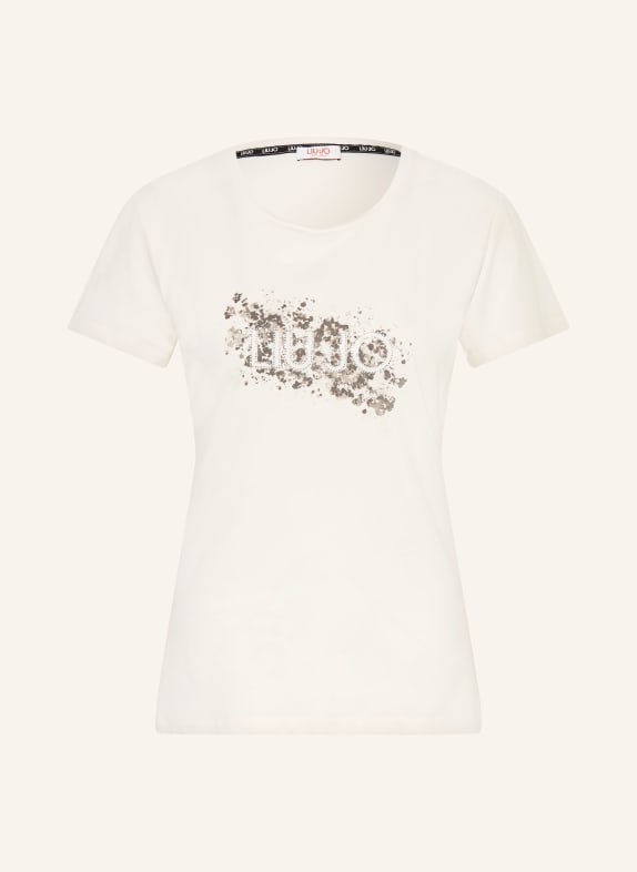 LIU JO T-Shirt mit Schmucksteinen WEISS / DUNKELBRAUN
