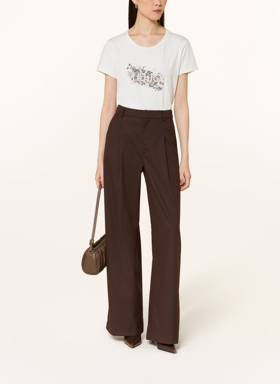 LIU JO T-shirt met sierstenen WIT / MARRON FONCÉ