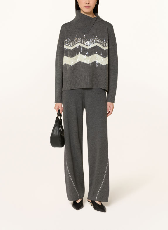 LIU JO Sequin sweater DARK GRAY / WHITE