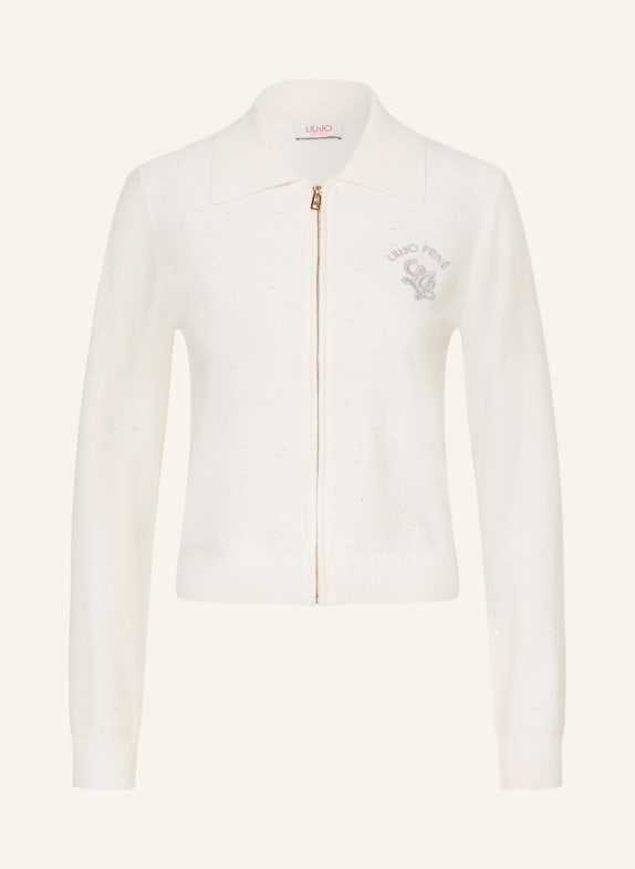 LIU JO Strickjacke mit Schmucksteinen und Pailletten WEISS / SILBER