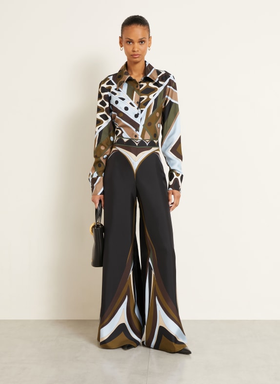 PUCCI Marlene-broek van zijde OLIJF / LICHTBLAUW / ZWART