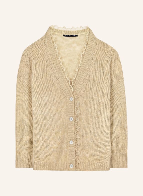 LUISA CERANO Strickjacke mit Alpaka und Spitze HELLBRAUN