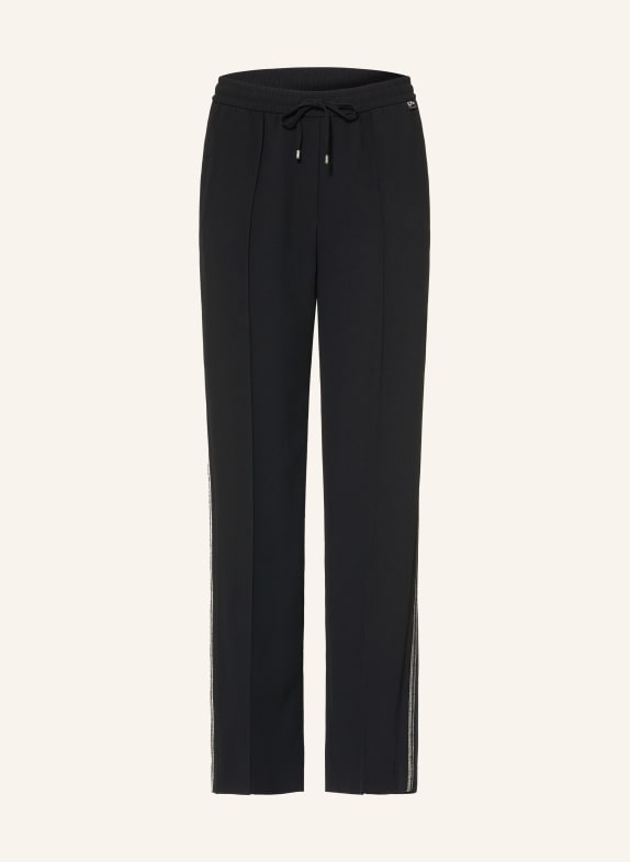 MARC CAIN WASHINGTON Wide-leg trousers with Braided Trim 900 black new