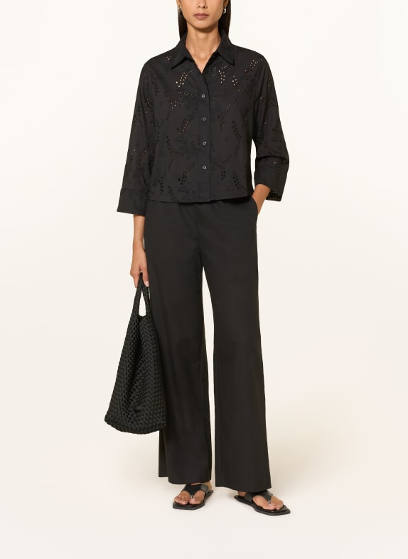 s.Oliver BLACK LABEL Overhemdblouse van opengewerkt kant met 3/4-mouwen ZWART