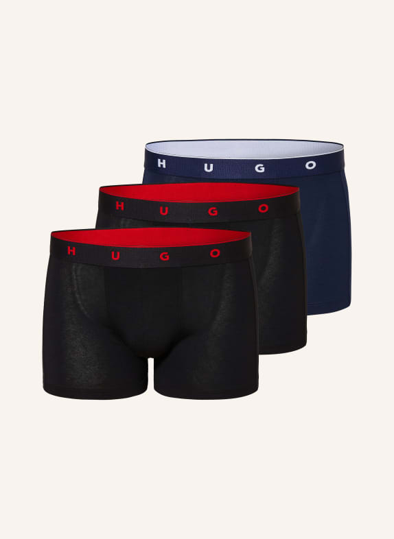 HUGO Set van 3 Boxershorts ZWART / ROOD
