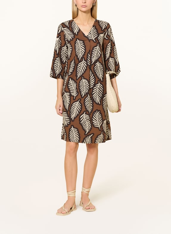 CARTOON Kleid mit 3/4-Arm und Leinen BRAUN / DUNKELBRAUN / ECRU