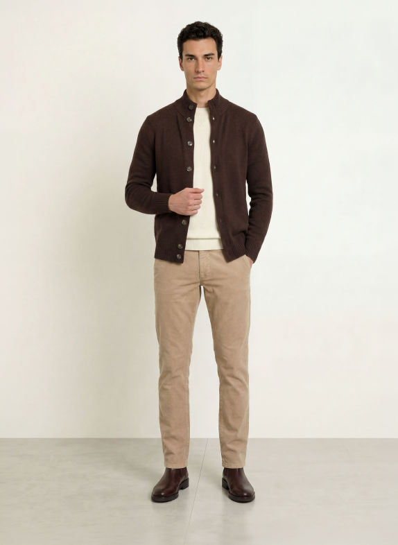 STROKESMAN'S Pantaloni din velur, croi slim fit BEJ