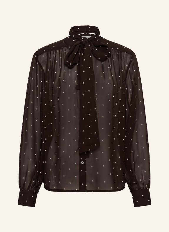 Part Two Blouse with detachable bow DARK BROWN / WHITE