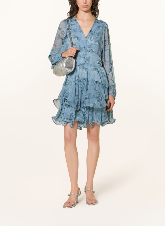 NEO NOIR Kleid MABELLA mit Volants BLAUGRAU / ECRU / DUNKELBLAU