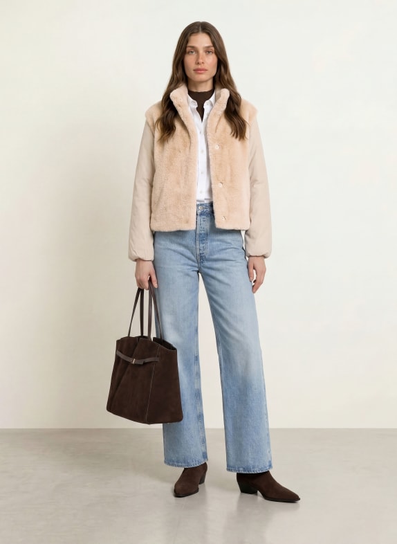 HERNO Kunstfell-Jacke im Materialmix BEIGE / ECRU