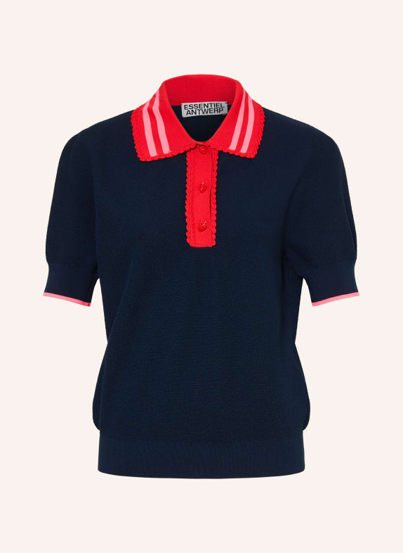 ESSENTIEL ANTWERP Strick-Poloshirt DUNKELBLAU / NEONROSA / ROT