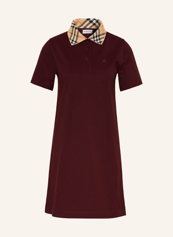 BURBERRY Piqué-Polokleid DUNKELROT / HELLBRAUN / ROT