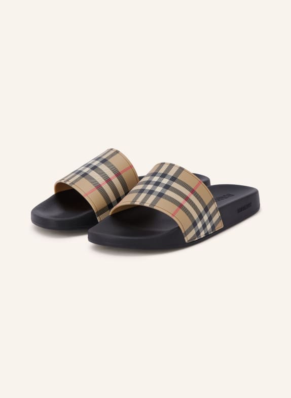 BURBERRY Slides NEW FURLEY BLACK / BEIGE / RED
