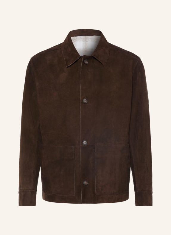BOSS Leder-Overjacket MANDRIAN DUNKELBRAUN