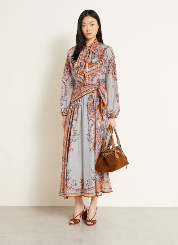 ZIMMERMANN ASTER-strikblouse, van zijde LICHTBLAUW / COGNAC / LICHTROOD
