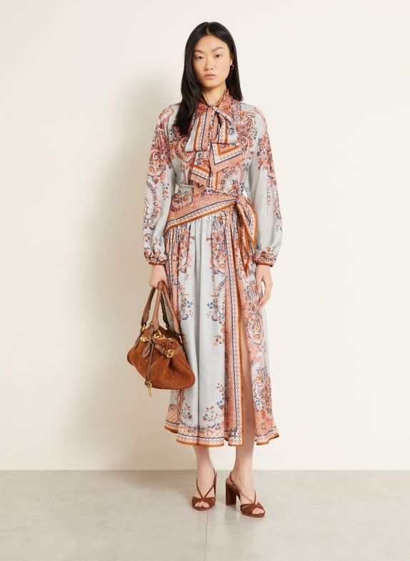ZIMMERMANN Satijnen rok ASTER van zijde BLAUWGRIJS / ZALM / BLAUW