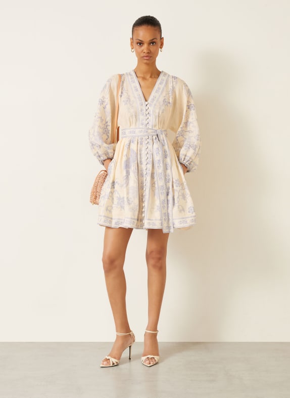 ZIMMERMANN Robe en lin INDRA PLUNGE CRÈME / BLEU CLAIR