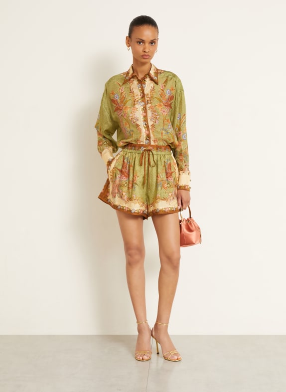 ZIMMERMANN Zijden short INDRA GROEN / BRUIN / CRÈME