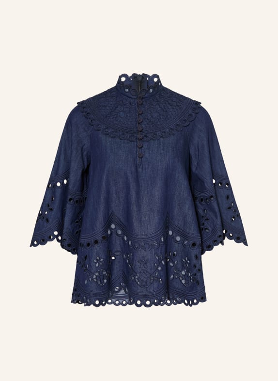 ZIMMERMANN Jeansbluse MAHON mit Lochspitze und 3/4-Arm DUNKELBLAU