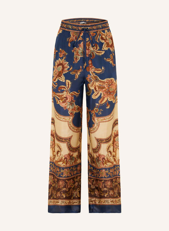 ZIMMERMANN ASTER Silk Pants DARK BLUE / BROWN / BEIGE