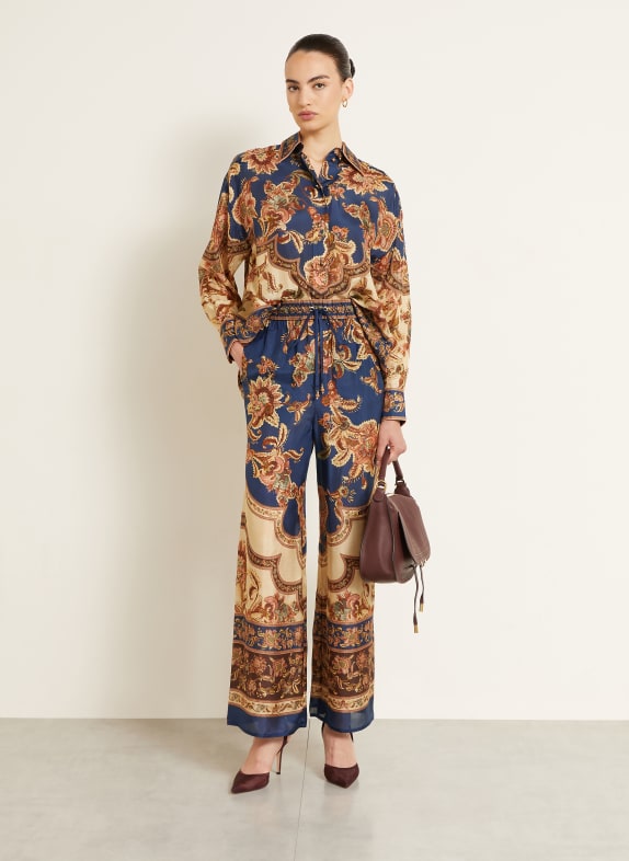 ZIMMERMANN Zijden broek ASTER DONKERBLAUW / BRUIN / BEIGE