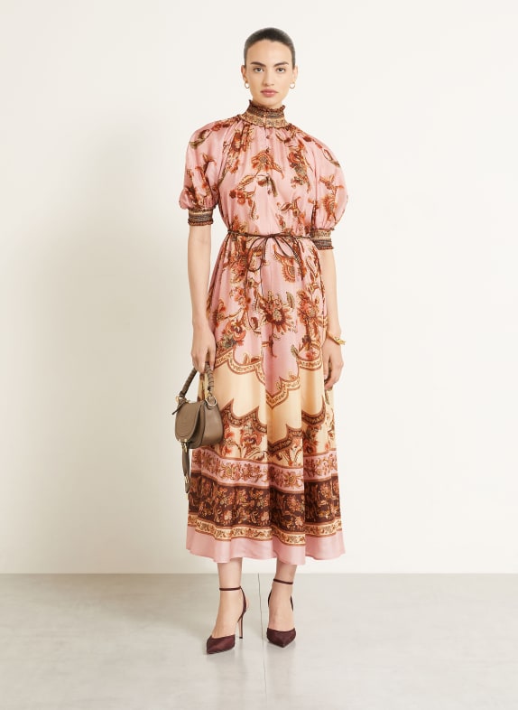 ZIMMERMANN Seidenkleid ASTER ROSA / BRAUN / BEIGE