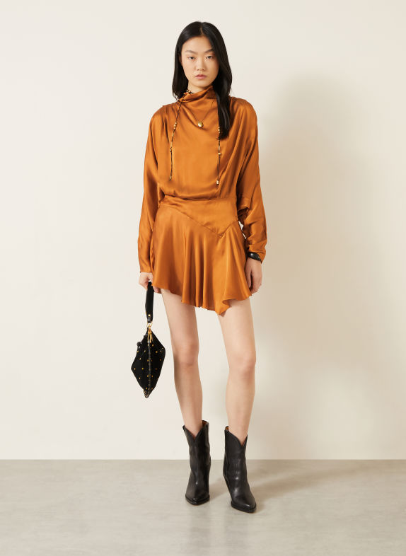 ISABEL MARANT Satin-kjole NELINE COGNAC