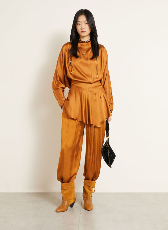 ISABEL MARANT 7/8-bukser NOLIA i satin COGNAC