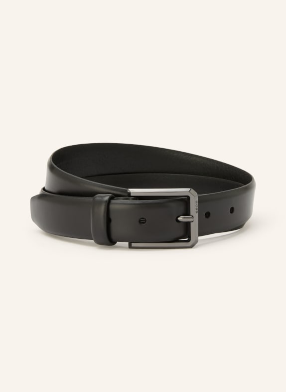 BOSS Leren riem CALEB ZWART / PLATINA