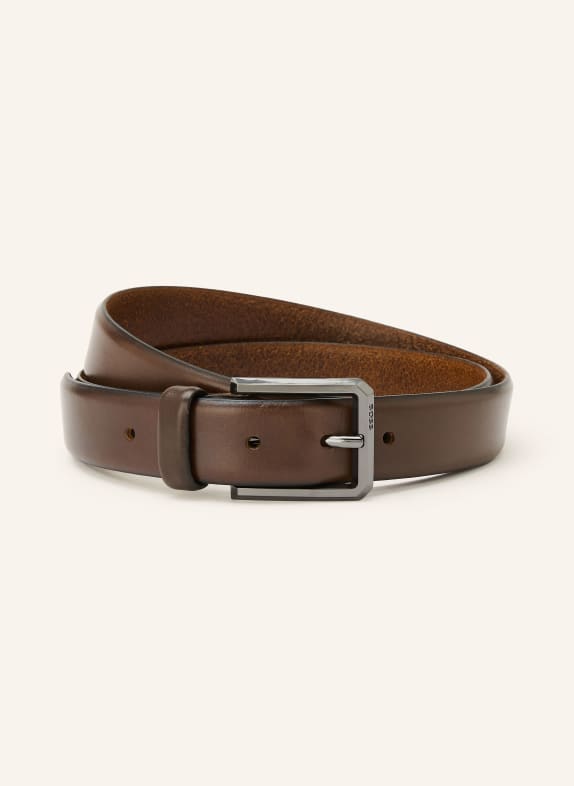 BOSS Leren riem CALEB MARRON FONCÉ / PLATINA