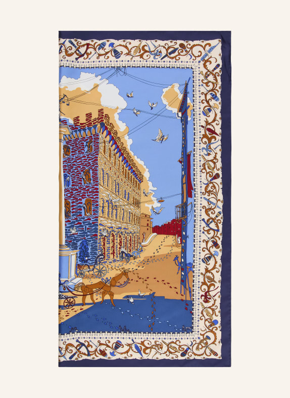 FERRAGAMO Silk scarf DARK BLUE / COGNAC / CREAM