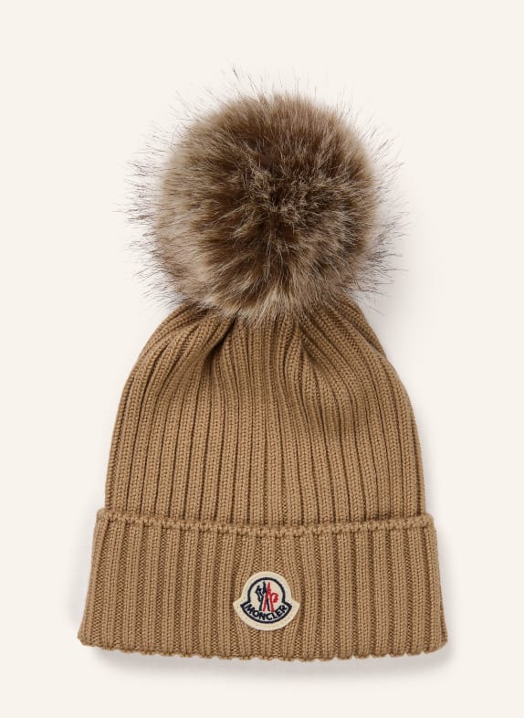 MONCLER enfant Czapka z sztucznym futrem CAMELOWY