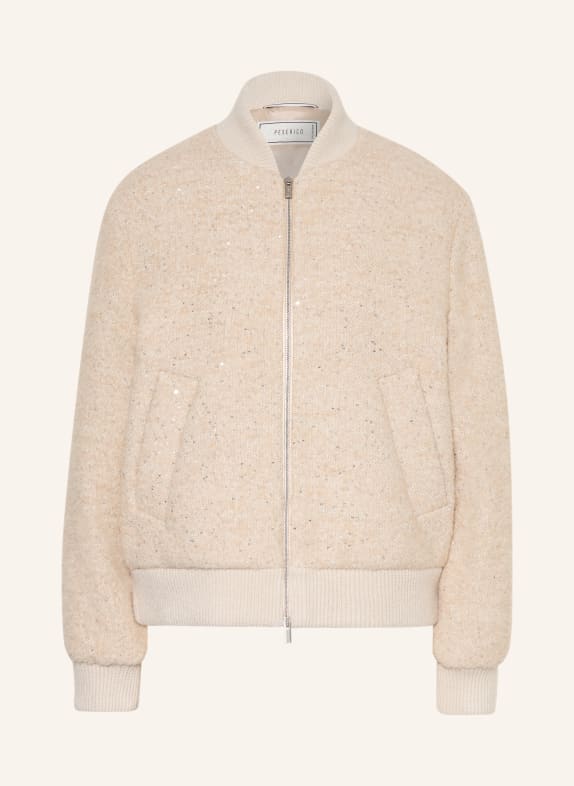 PESERICO Bouclé bomber jacket with silk and sequins BEIGE / SILVER