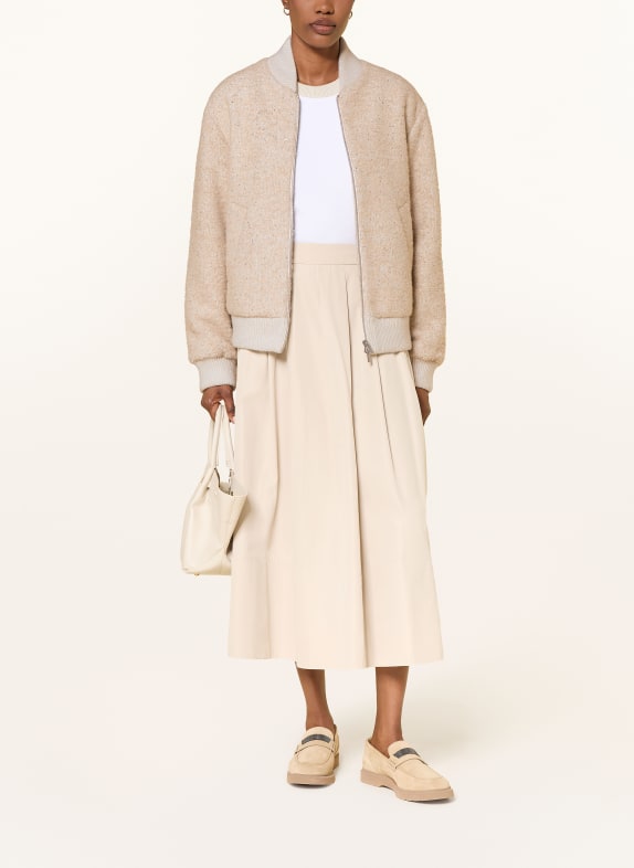 PESERICO Bouclé-Blouson mit Seide und Pailletten BEIGE / SILBER