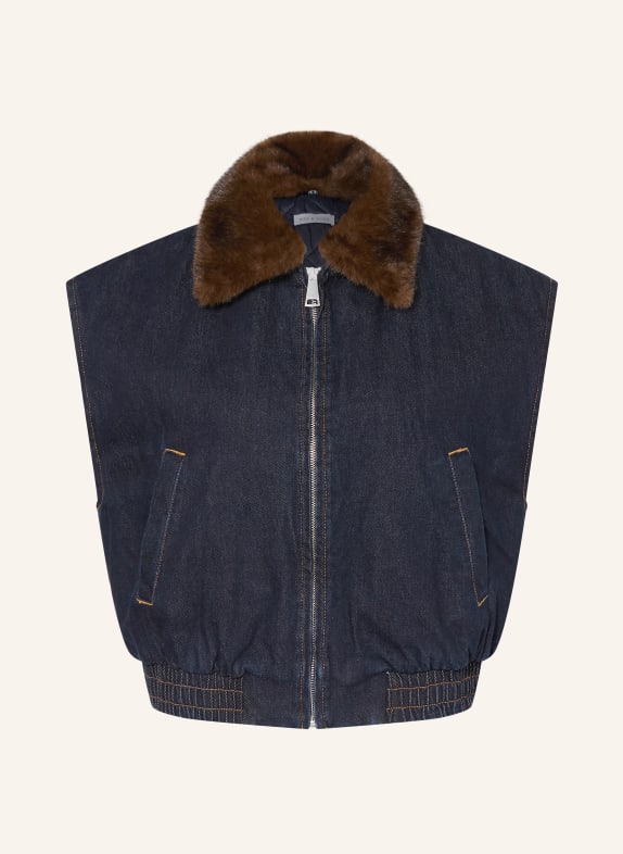MRS & HUGS Denim vest with removable faux fur collar DARK BLUE