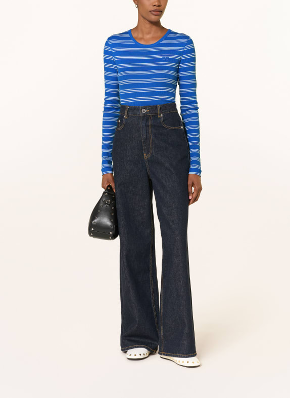GANNI Longsleeve BLAUW / WIT