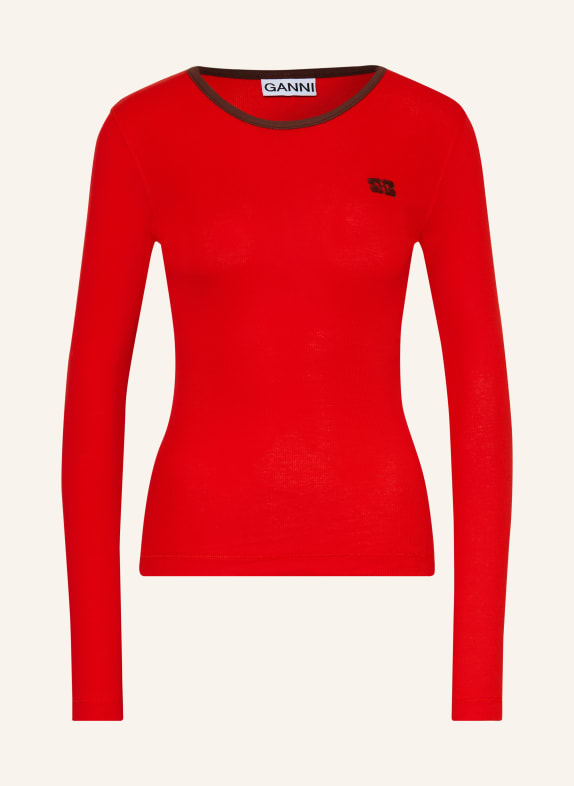 GANNI Long-sleeve shirt RED / DARK BROWN