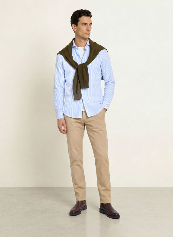 STROKESMAN'S Cămașă slim fit ALBASTRU DESCHIS / ALB