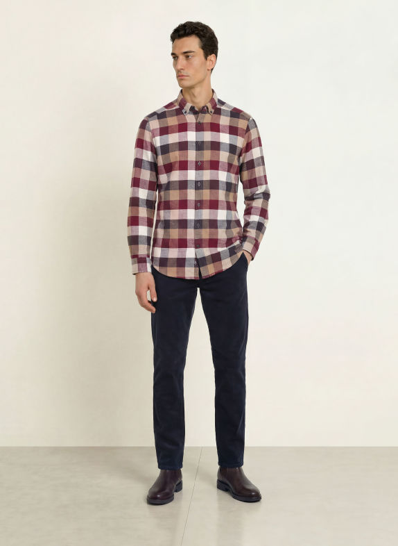 STROKESMAN'S Cămașă din flanelă, croială slim fit ROȘU ÎNCHIS / BEJ / NEGRU