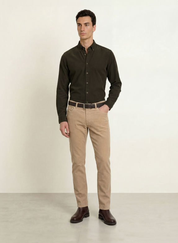 STROKESMAN'S Cămașă din velur, croială slim fit OLIV