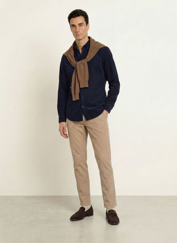 STROKESMAN'S Cămașă din velur, croială slim fit ALBASTRU ÎNCHIS