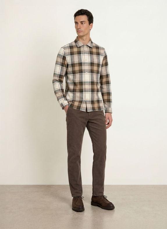 STROKESMAN'S Comfort Fit Shirt DARK BROWN / BEIGE / WHITE