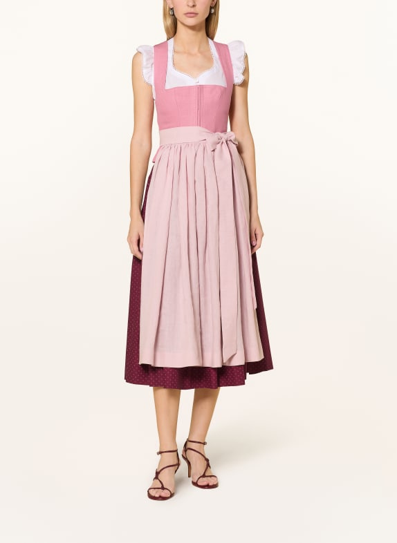 Johann & Johanna Set: Dirndl-lijfje, traditionele rok en Traditionele schort van linnen FUCHSIA / ROSÉ / ROZE
