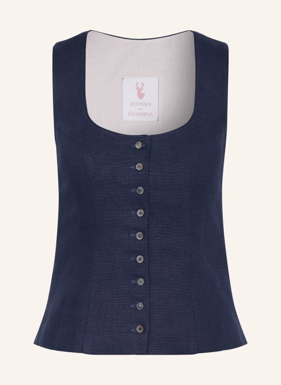 Johann & Johanna Corsage traditionnel en lin BLEU FONCÉ