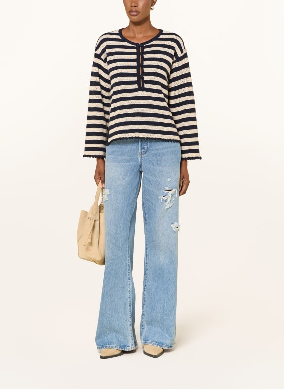 FRAME Trui THE CAPTAIN PULLOVER DONKERBLAUW / BEIGE