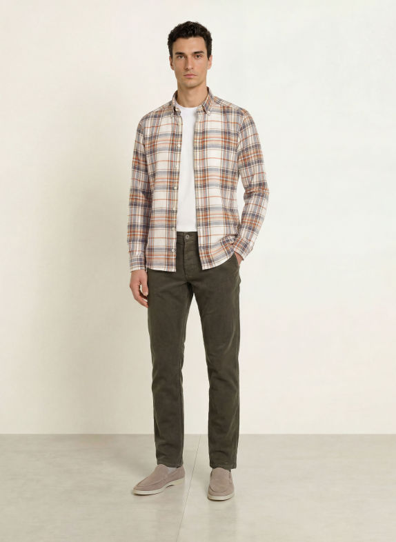 STROKESMAN'S Cămașă din flanel, croială regular CREM / GRI / PORTOCALIU